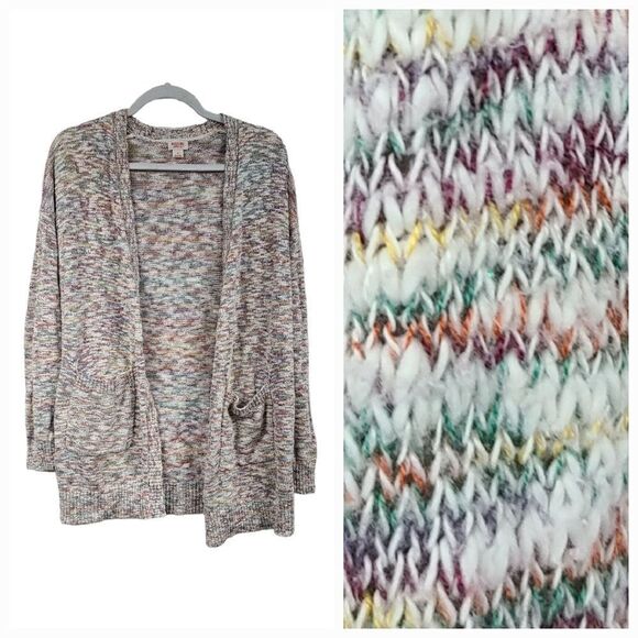 Mossimo Colorful Tan Space Dye Open Front Slub Knitted Sweater Cardigan Woman S - Picture 1 of 9